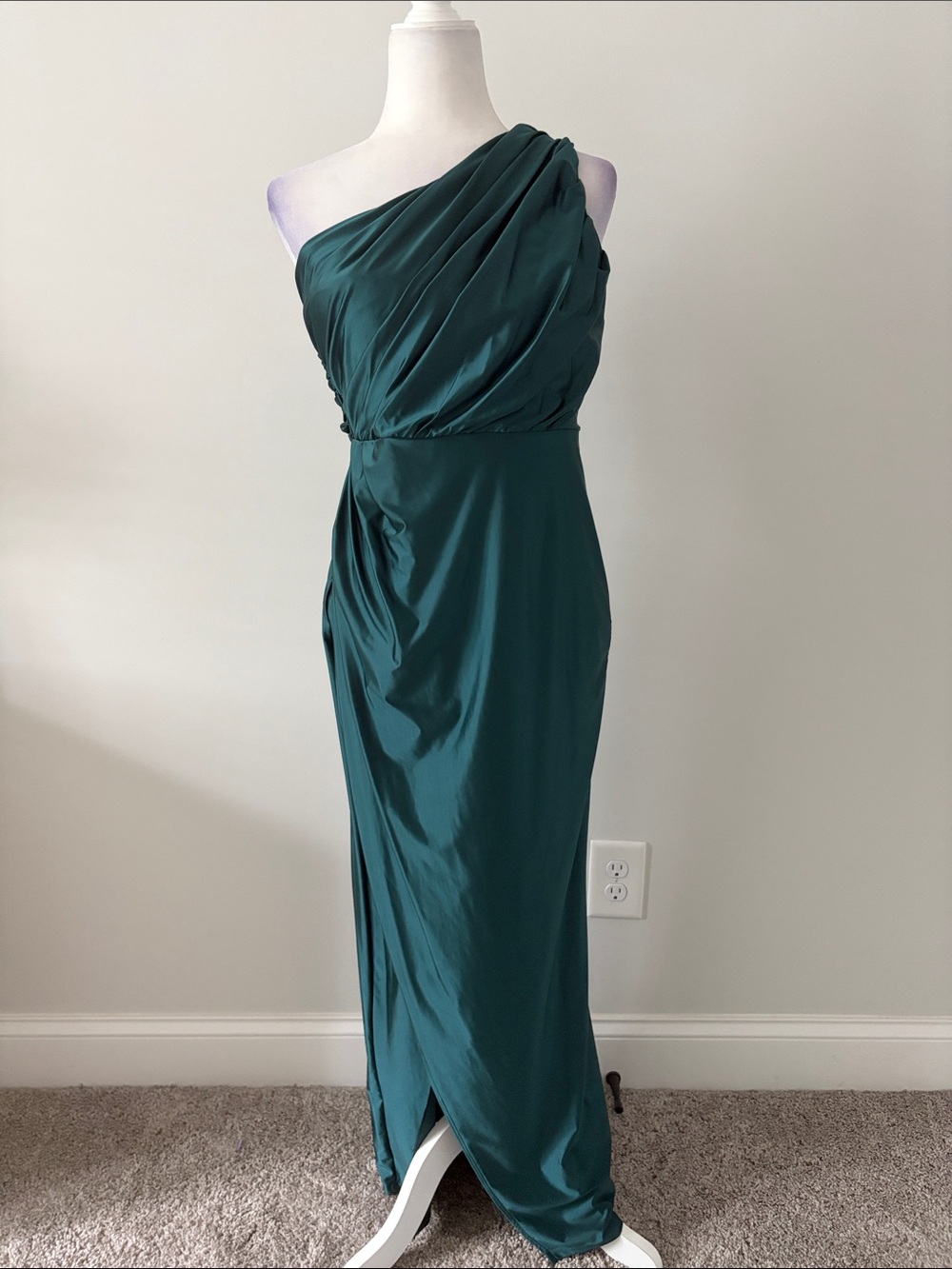 Express One-Shoulder Teal Green Evening Dress